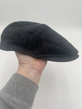 Stetson Newsboy Cap L/XL Charcoal Herringbone Wool Blend Tweed Cabbie Hat Mens